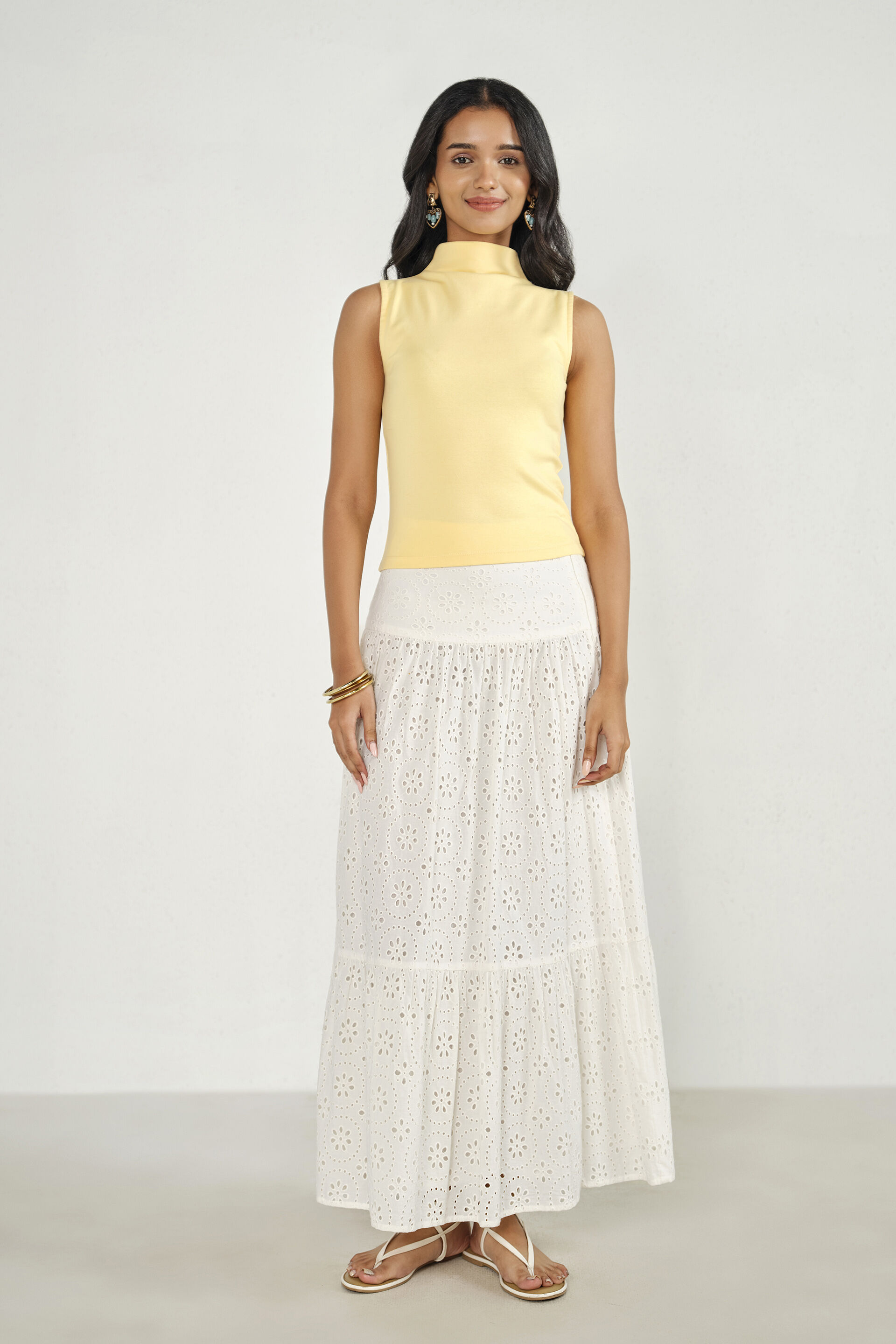 Yellow Cotton Ribbed Vest, Yellow, image 2